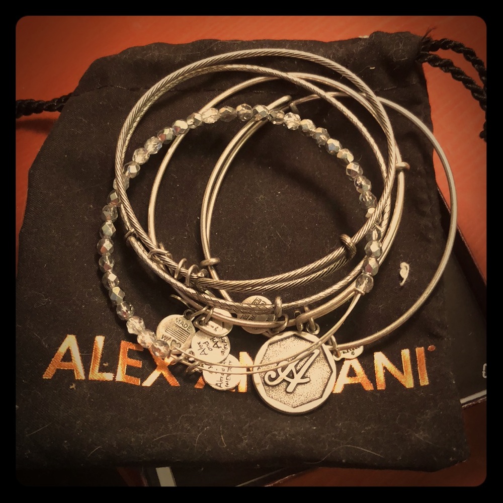 Set of 5 silver Alex and Ani bangles